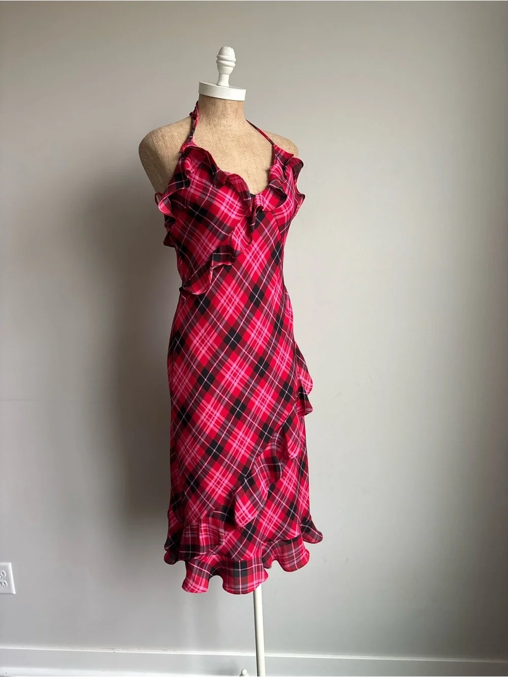 PINK x LoveShackFancy Printed Chiffon Cascade Ruffle Midi Dress SMALL NWT